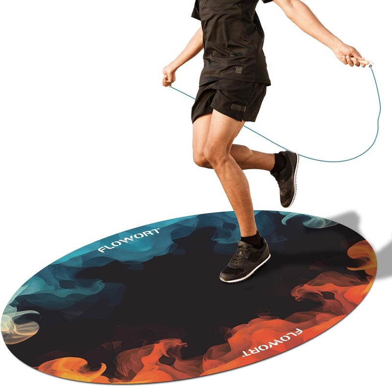 Flowort Cheete Jump Rope Mat Large Rubber Exercise Mat Indoor Outdoor Shock Absorbing Mat Non-Slip Oval Design for Floor & Rope Protection, Workout Mats for Home Gym Flooring - Image 1